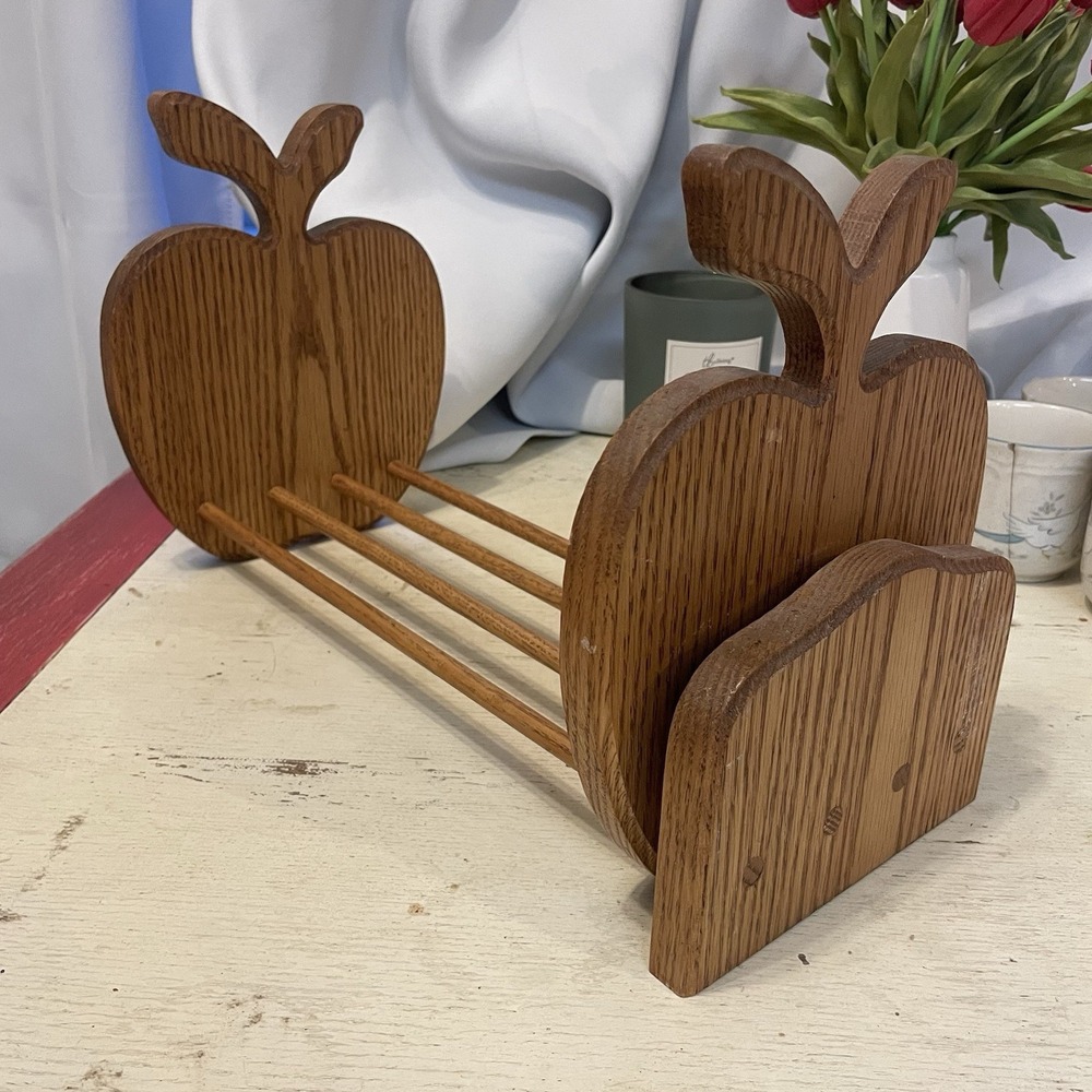 Vintage  Wooden Sliding Bookend, Apple Cutout, Farmhouse Decor 15"x10"x7.5